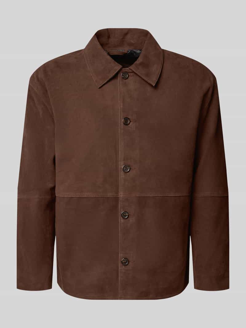 kurtka skórzana krój regular fit z wykładanym kołnierzem model 'RORY'