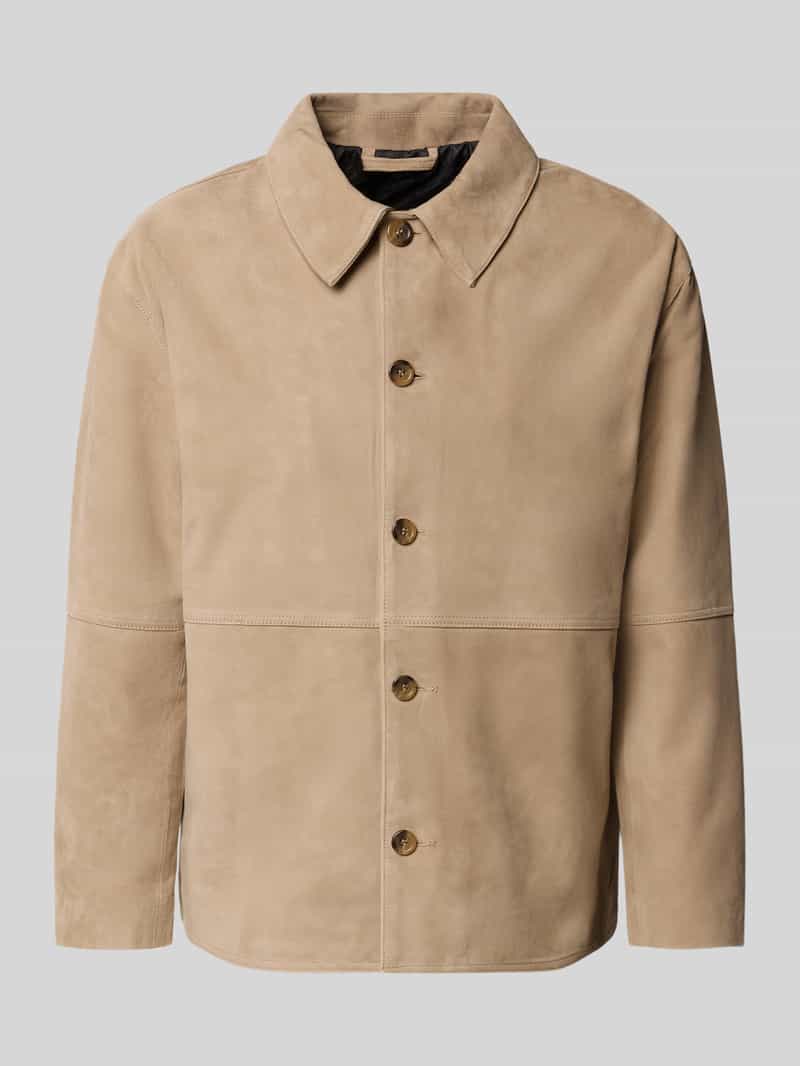 kurtka skórzana krój regular fit z wykładanym kołnierzem model 'RORY'