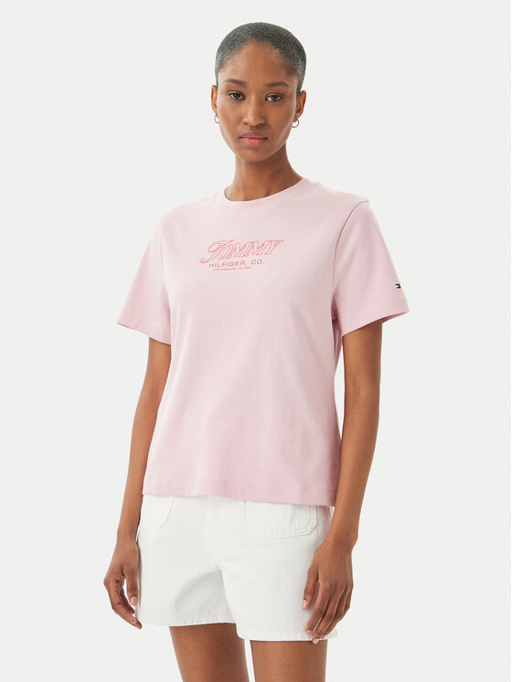 Tommy Hilfiger T-Shirt Logo Interlock WW0WW48707 Różowy jasny Regular Fit