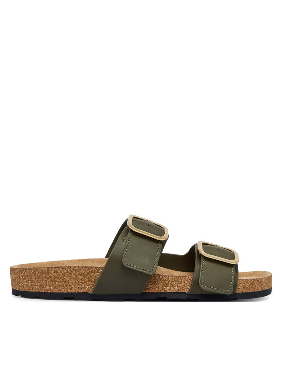 Tommy Hilfiger Klapki Leather Double Strap Cork Sandals FW0FW09118 Zielony