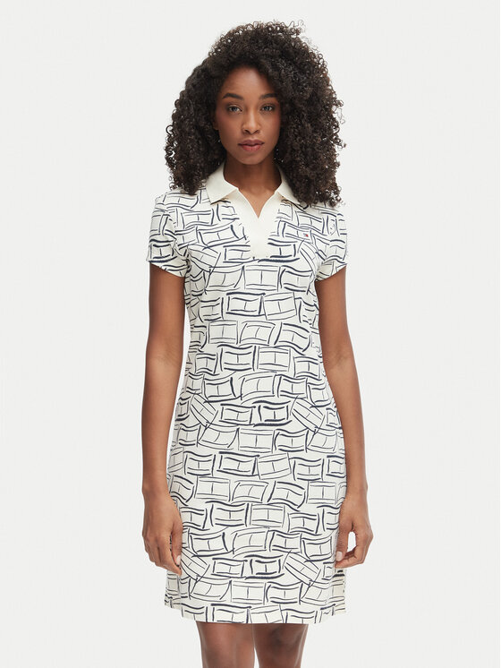 Tommy Hilfiger Sukienka codzienna 1985 Pique WW0WW49719 Beżowy jasny Regular Fit