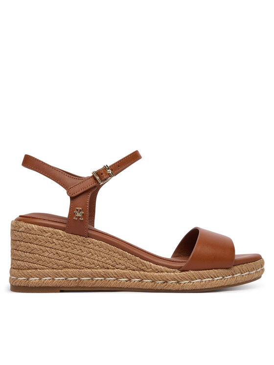 Tommy Hilfiger Espadryle Th Monogram Leather Wedge Espadrilles FW0FW09340 Brązowy
