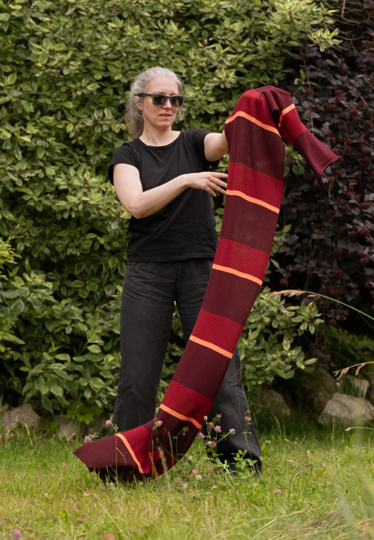 Szal szalik w paski bordo, czerwień i pomarańcz