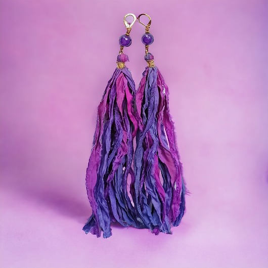 UNIKATOWE kolczyki chwosty : jedwab : ekstremalnie długie : Sari 012