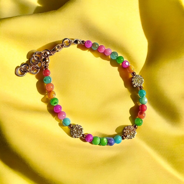 Bransoletka : summer collection : kolorowa muszla i kwiatuszki