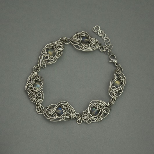 Bransoletka regulowana kolorowe labradoryty wire wrapping