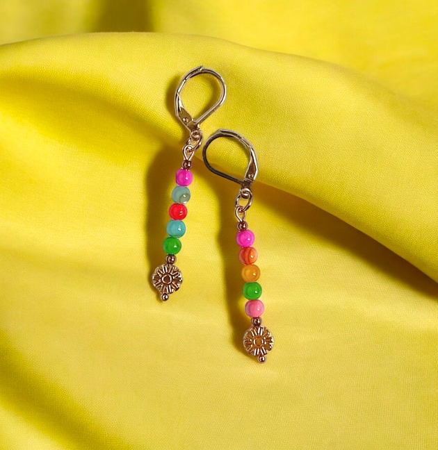 Kolczyki : summer collection : kolorowa muszla i kwiatuszki