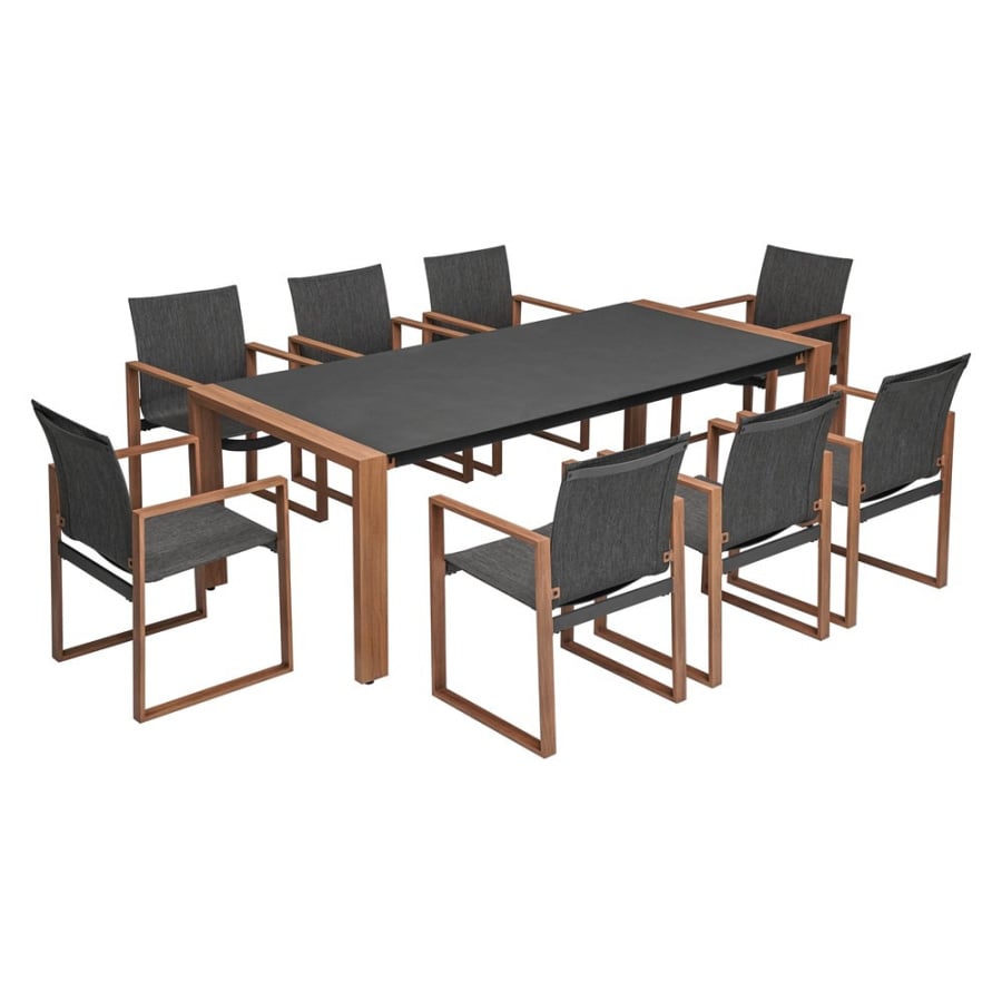 Top E Shop Zestaw Mebli Ogrodowych Jadalnianych DUISBURG dla 8 Osób Stół i 8 Foteli ANTRACYT / BRĄZOWY M-MO-ZEO-DUI-ZEJ-SZA