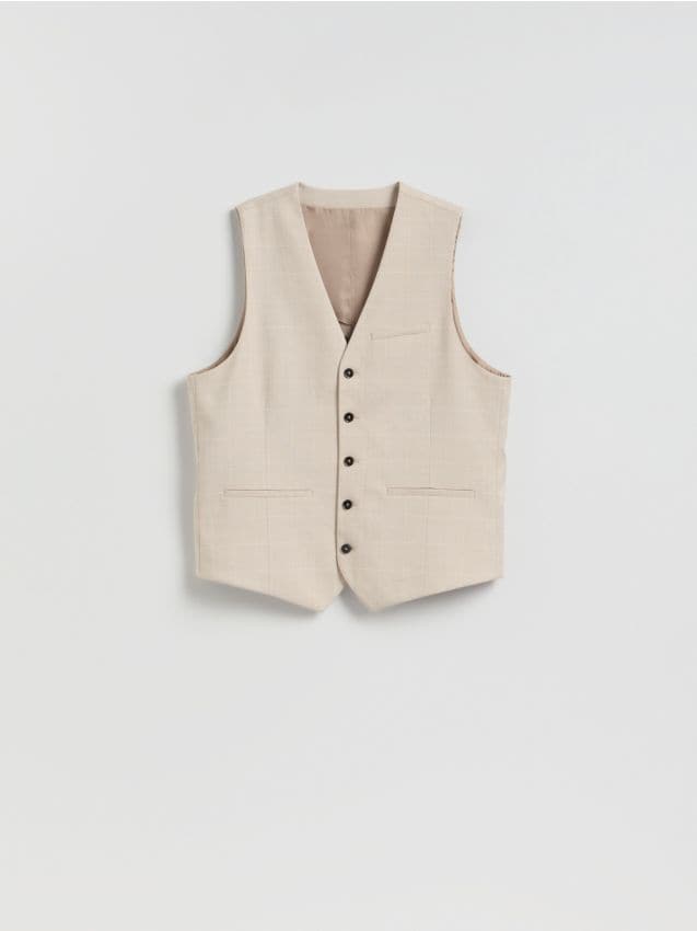 Reserved - Kamizelka garniturowa w kratę - beżowy