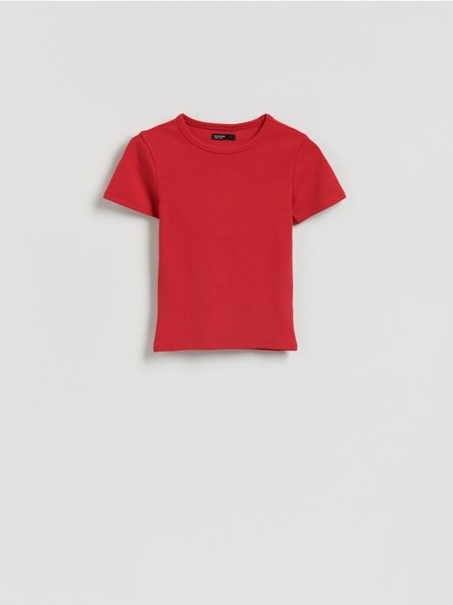 Reserved - T-shirt slim fit z modalem - czerwony
