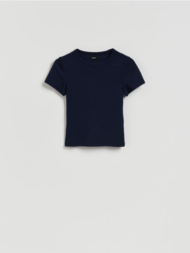 Reserved - T-shirt slim fit z modalem - granatowy
