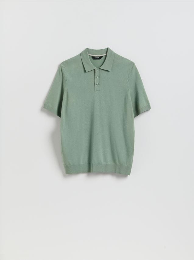 Reserved - Sweter polo z wiskozą - jasnozielony