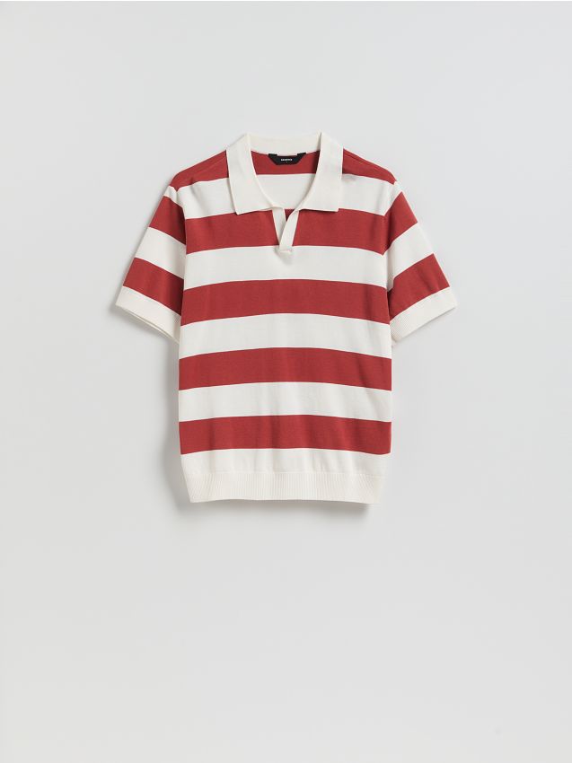 Reserved - Bawełniany sweter polo - czerwony