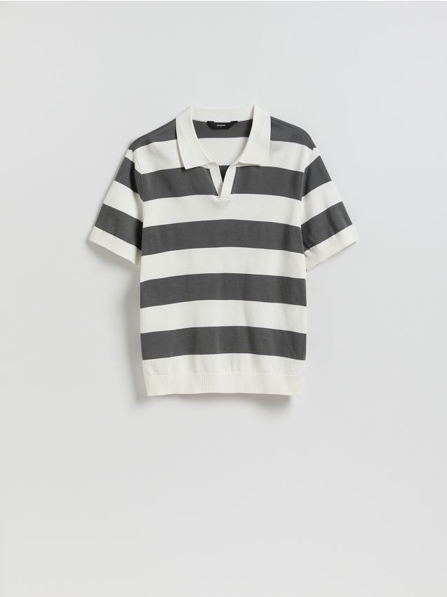 Reserved - Bawełniany sweter polo - czarny