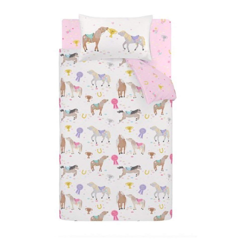 Różowo-kremowa pościel dziecięca jednoosobowa 135x200 cm Happy Horses – Catherine Lansfield