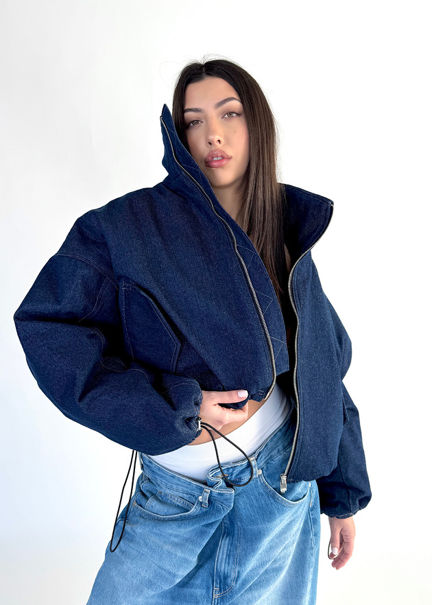 Krótka kurtka bomber denim dark blue