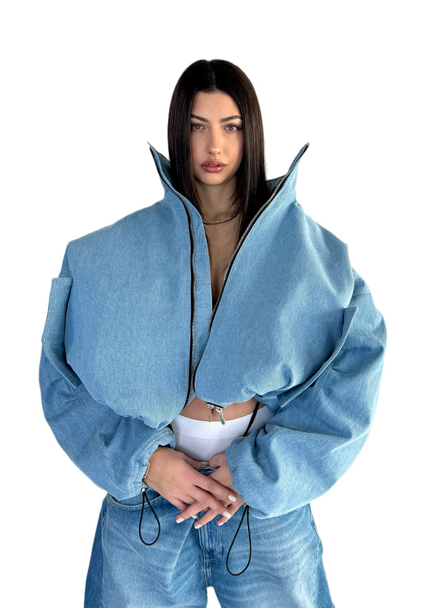 Krótka kurtka bomber denim light blue