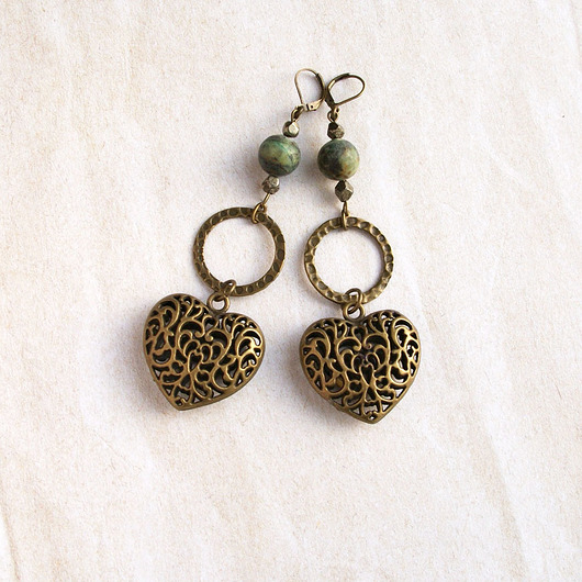 UNIKATOWE kolczyki : ażurowe serca