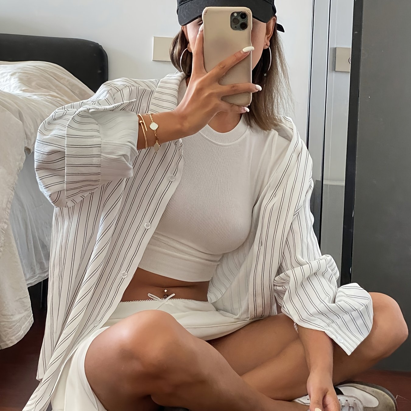 TEMU Damska koszula w paski o luźnym kroju i z długim rękawem, idealna na wiosnę, i jesień