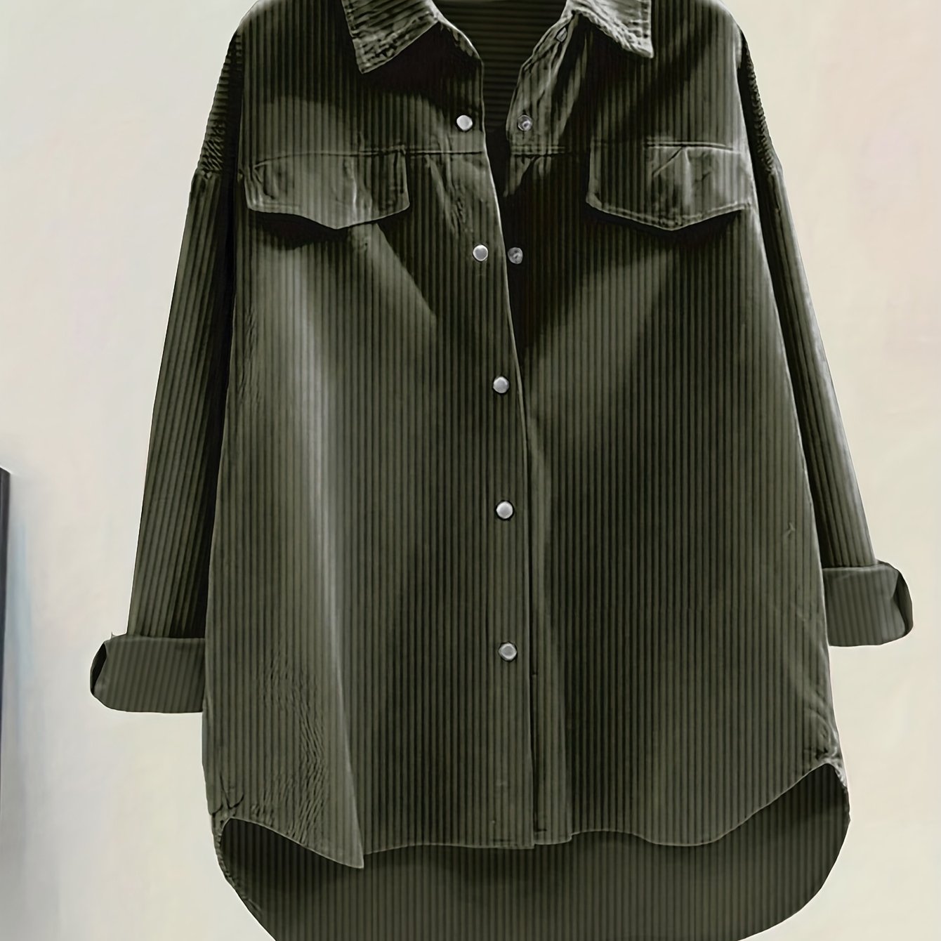 TEMU Damska koszula w jednolitym kolorze z sztruksowym kołnierzykiem i długimi rękawami