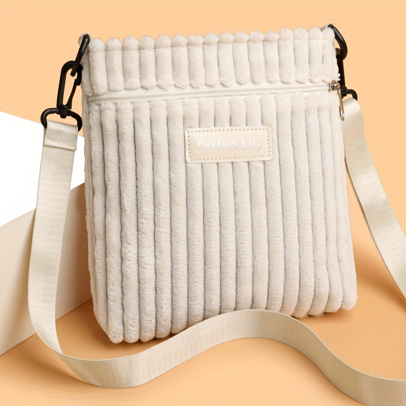 TEMU Elegancka damska torebka crossbody w jednolitym kolorze Materiał sztruksowy, regulowany pasek, zapięcie na zamek błyskawiczny, idealna do