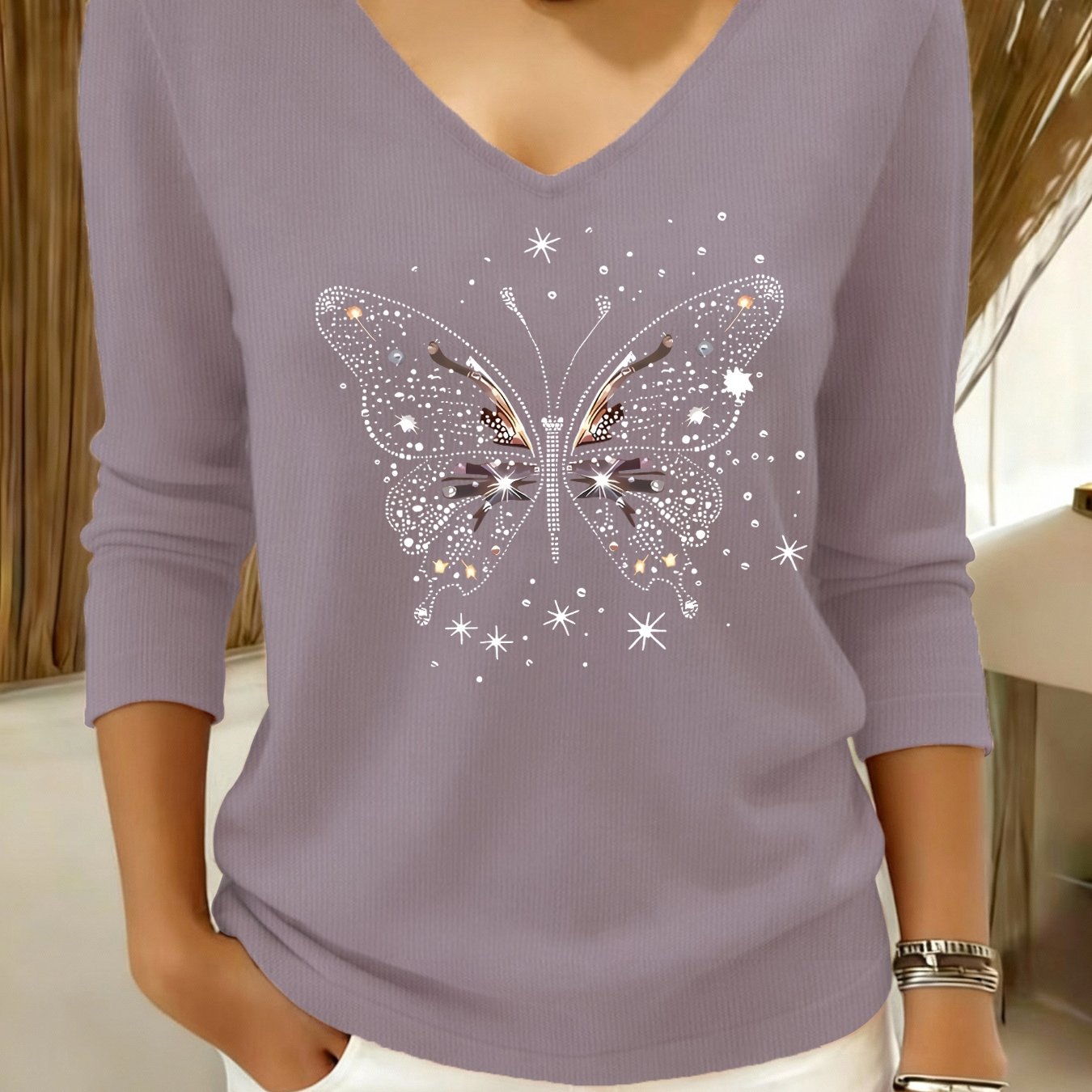 TEMU Sweter damski oversize z dekoltem w serek - miękki, elastyczny, luźny bluz, pranie w pralce, wygodne swetry na każdą porę roku, do stylizacji