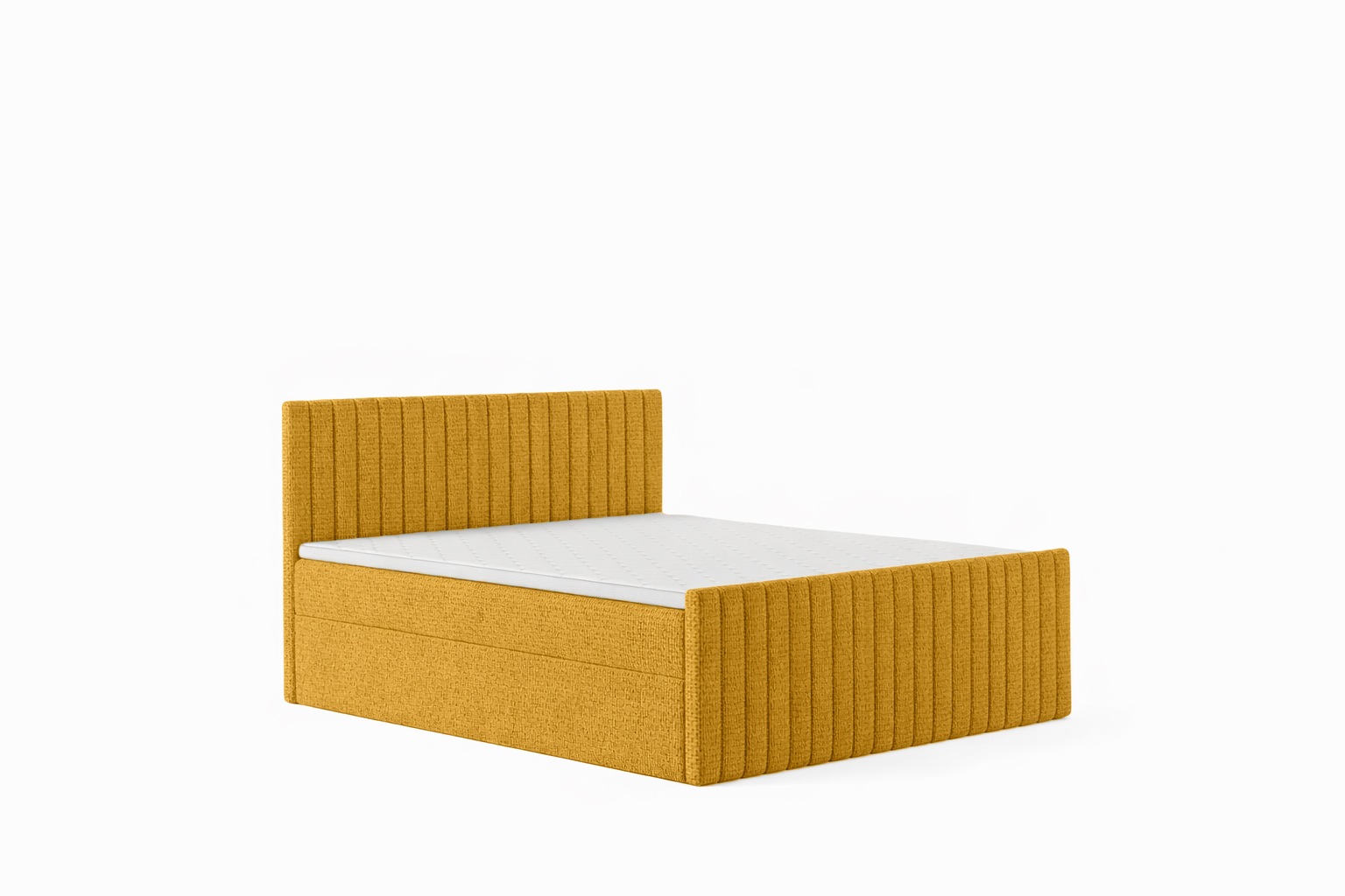 Łóżko kontynentalne z materacem i dwoma pojemnikami na pościel, tkanina szenilowa Flow, DEMETER - Żółty - 200x200 cm - H2-Pocket