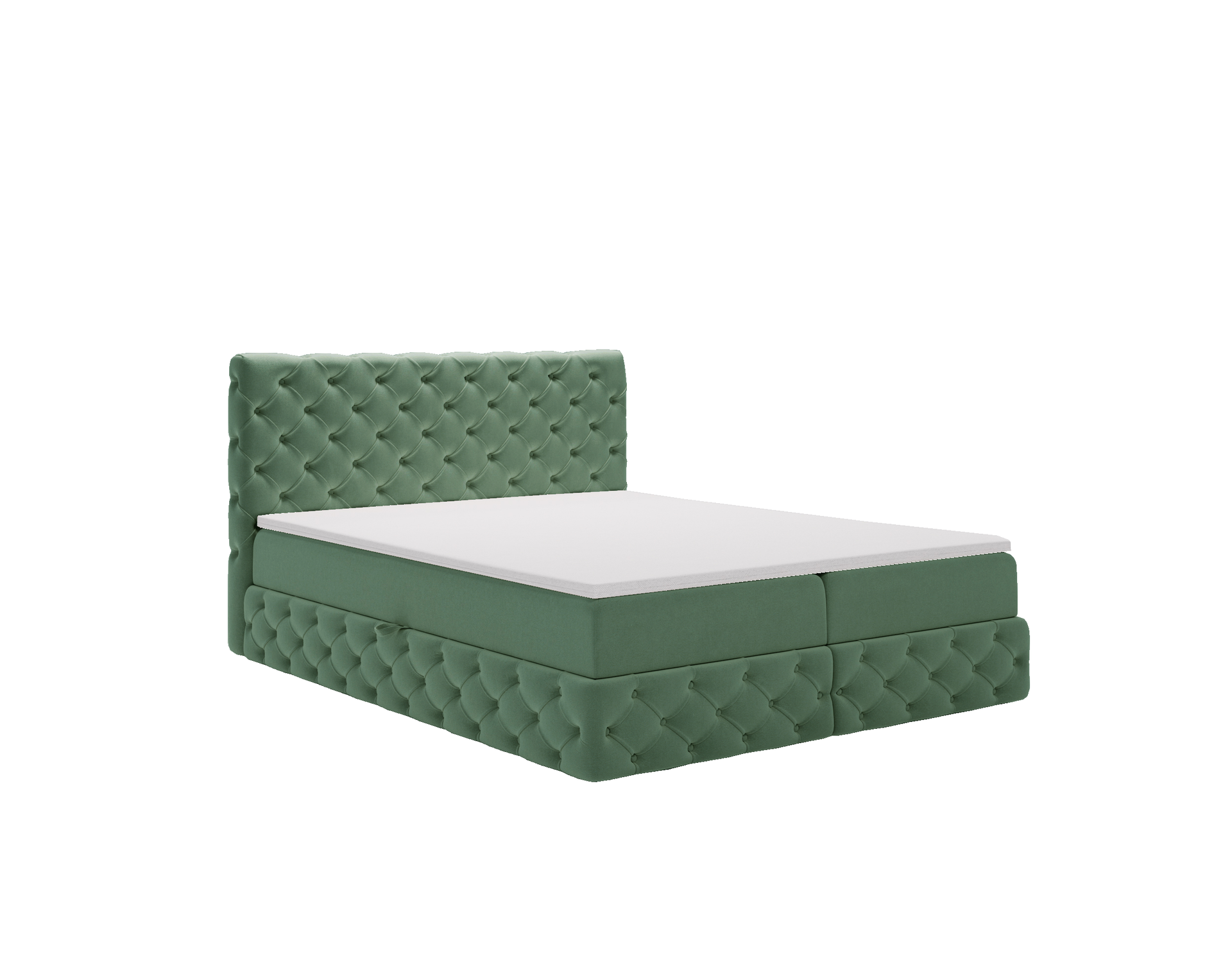 Łóżko Chesterfield kontynentalne z pojemnikiem na pościel Tkanina Royal Velvet - Zielony - 120x200 cm