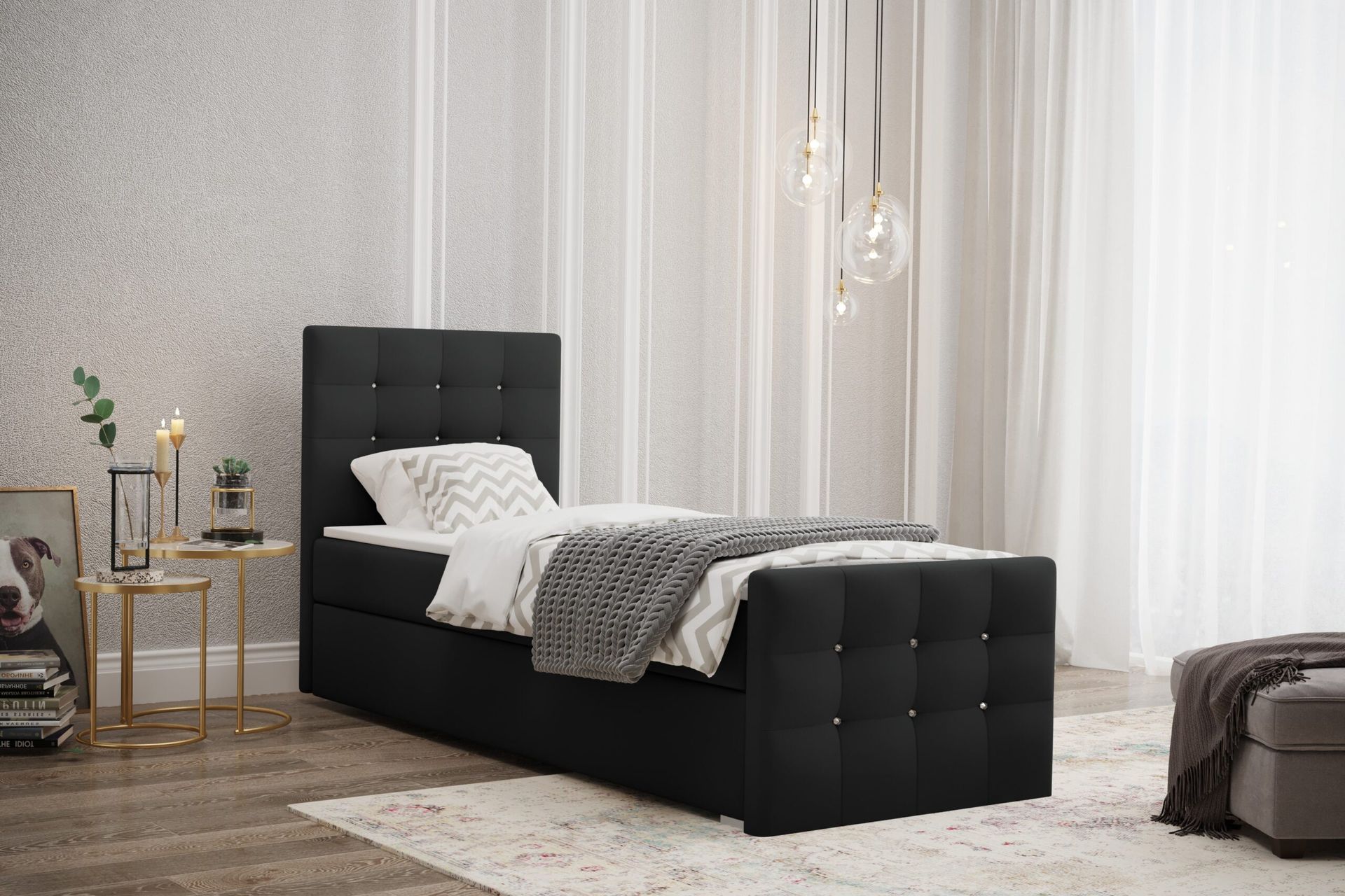 Łóżko jednoskrzyniowe AMOR z funkcją przechowywania, tkanina Cosmic, 4 kolory - Czarny - 100x200 cm - Lewy