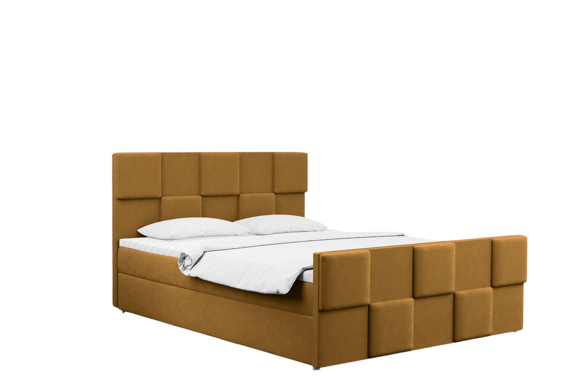 Łóżko kontynentalne ZEPHYR z funkcją przechowywania, tkanina Monolith, wiele kolorów - Żółty - 200x200 cm