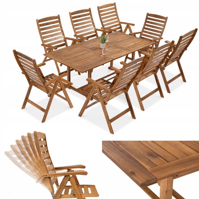 Zestaw Mebli Ogrodowych Jadalnianych Drewno AKADIA Stół 200cm Krzesła 8os 1 szt