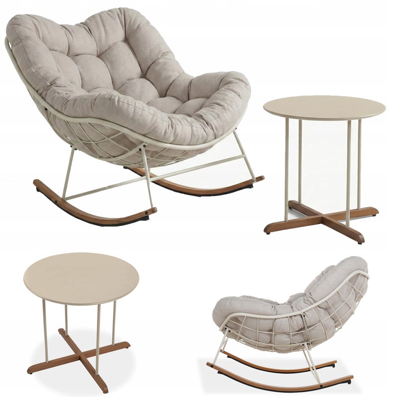 Zestaw Mebli Ogrodowych FOTEL bujany RONDA Stolik Kawowy na Taras Beżowy 1 szt