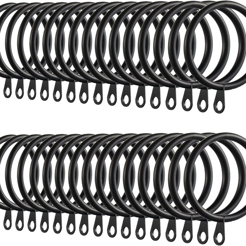 (Czarny) 60 kółek do zasłon, metalowe haczyki do kółek do zasłon na karnisze 38 mm, kółka do zawieszania zasłon