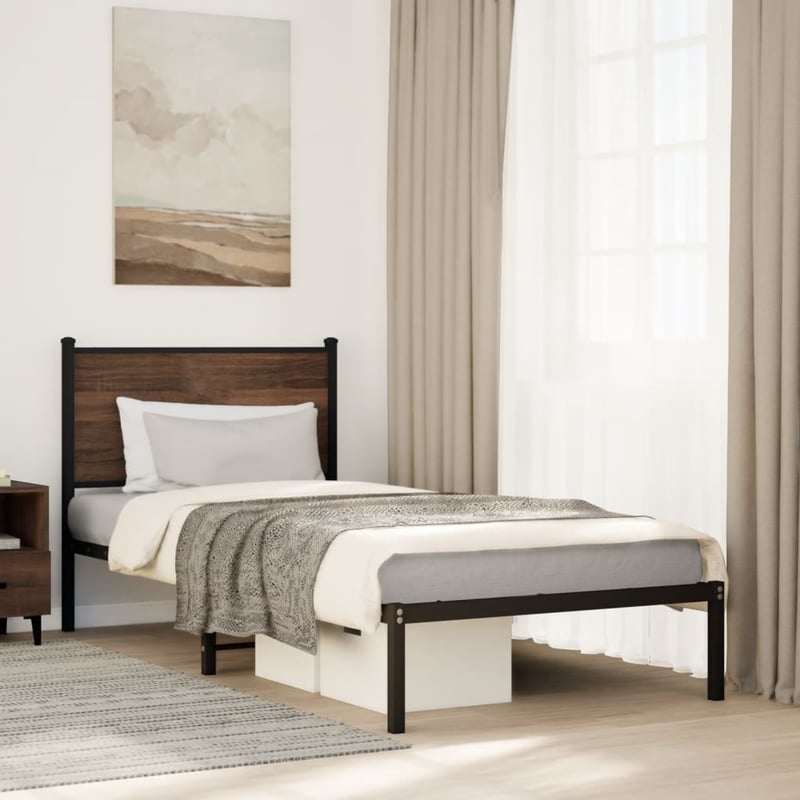 Łóżko Metalowe Czarne Rama łóżka Ze Stelażem Łóżko Do Sypialni Pokoju 90x190 cm