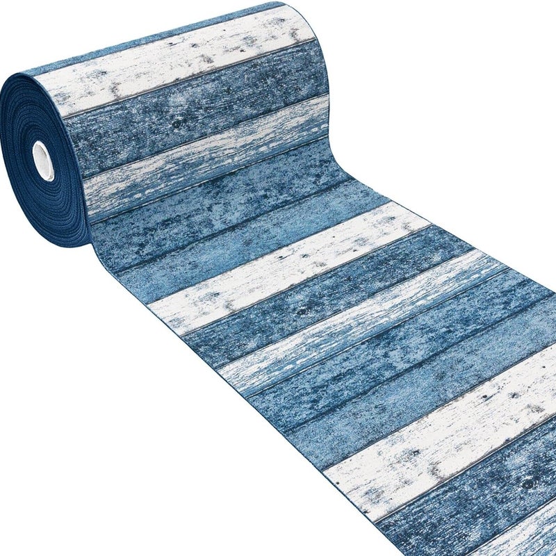 Dywan Kuchenny 52X240 cm Tkanina Gobelinowa Antypoślizgowy 100% Made in Italy Efekt Drewna Parkietowego Niebieski