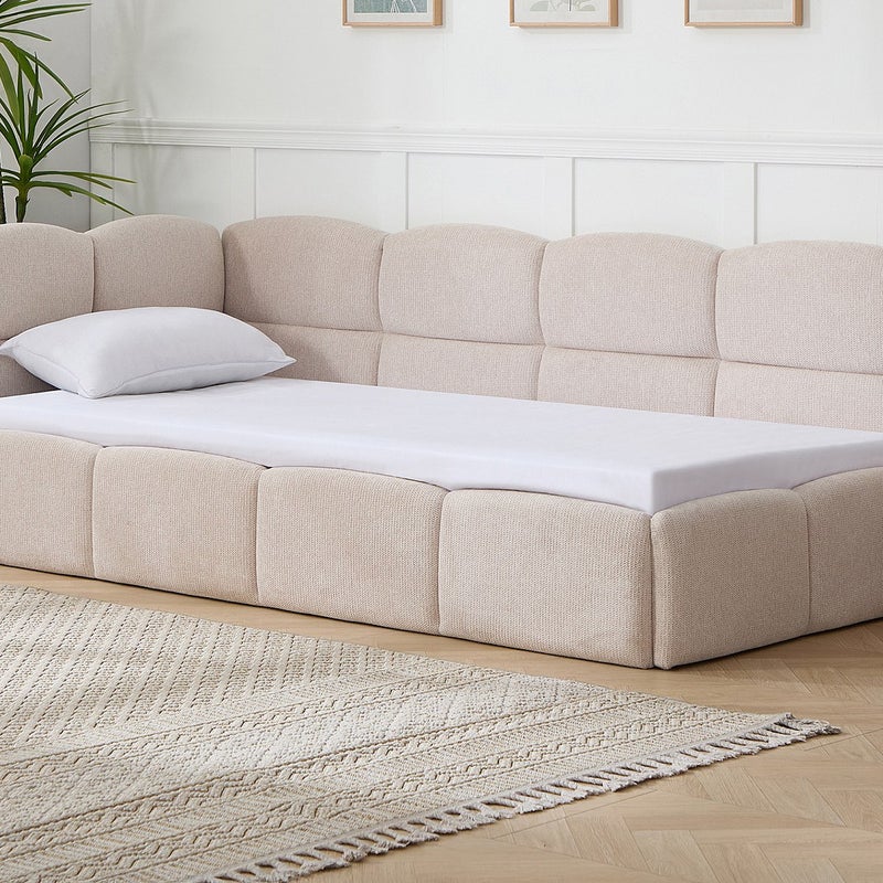 Łóżko wysuwane 2 x 80 x 200 cm – Z listwowym stelażem – Teksturowana tkanina – Beżowy – PLURANIO