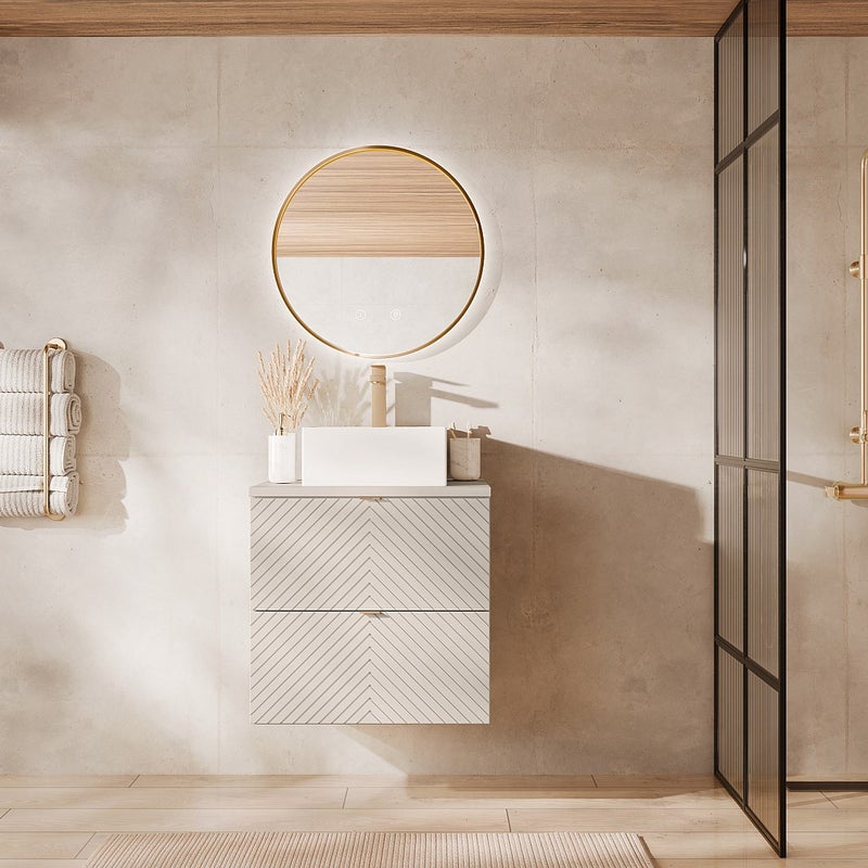 Szafka łazienkowa pod umywalkę wisząca w jodełkę – kolor beżowy – 60 cm – DORIONI