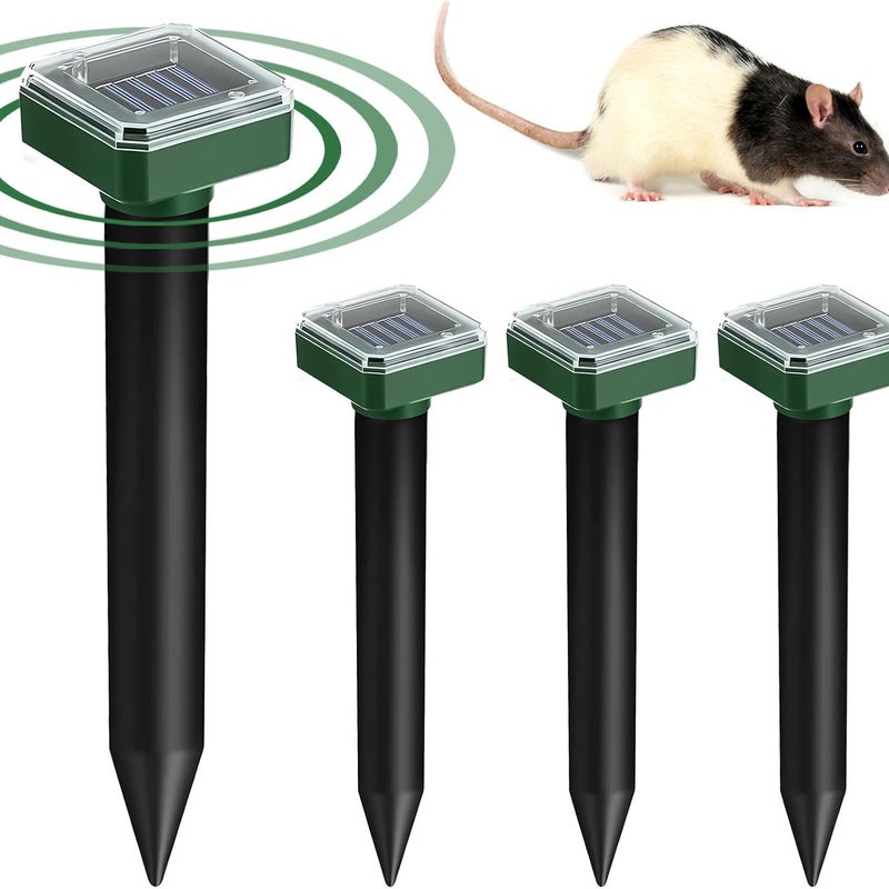 Zestaw 4 elementów odstraszacza kretów zasilanych energią słoneczną: odstraszacz kretów zasilany energią słoneczną, ultradźwiękowy odstraszacz myszy