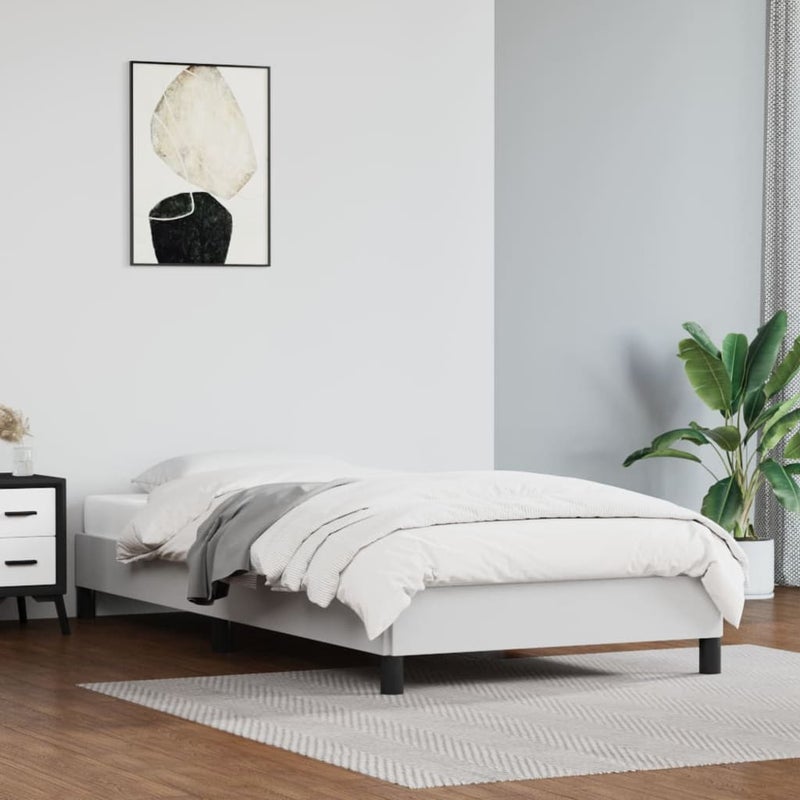 Łóżko tapicerowane rama łóżka ze stelażem białe skóra sztuczna 90x200 cm
