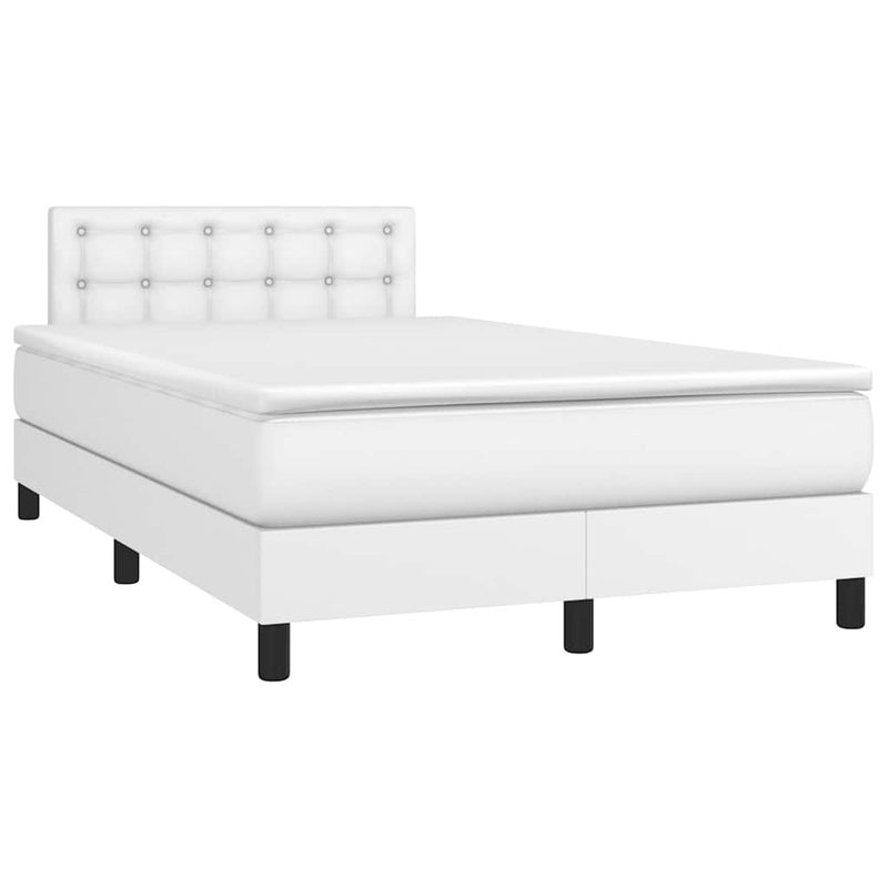 Łóżko kontynentalne z materacem i LED białe 120x190 cm