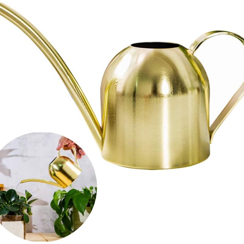 Konewka ze stali nierdzewnej - mała konewka z długą szyjką do domu, wewnątrz, na zewnątrz, ogrodu, do podlewania sukulentów - 500 ml (złota)