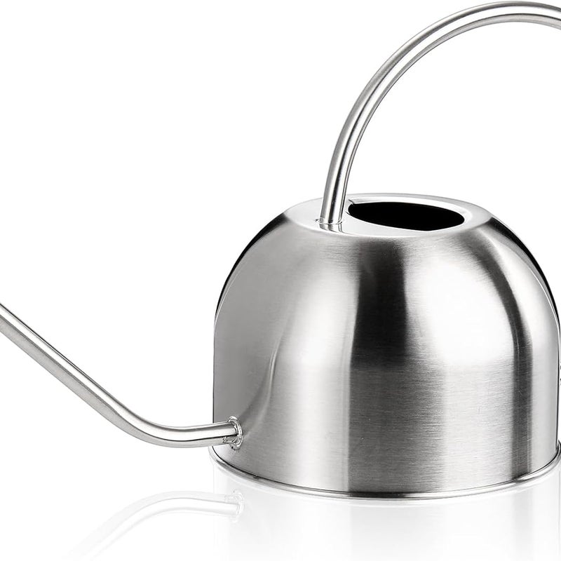 Konewka ze stali nierdzewnej o pojemności 1,5 l z długą wylewką – do roślin, biura, ogrodu, do użytku wewnątrz i na zewnątrz – srebrna