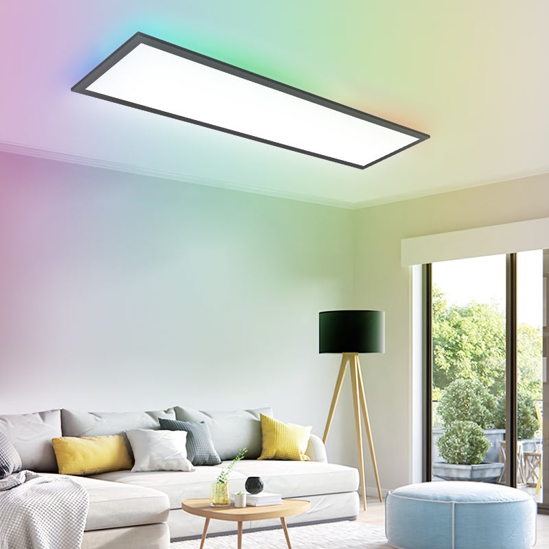 LOVHAUS Plafon LED 120x30cm z Podświetleniem RGB 7 Kolorów i Pilotem, Regulacja Barwy i Jasności 3000K-6500K, Pamięć, 36W, Czarny