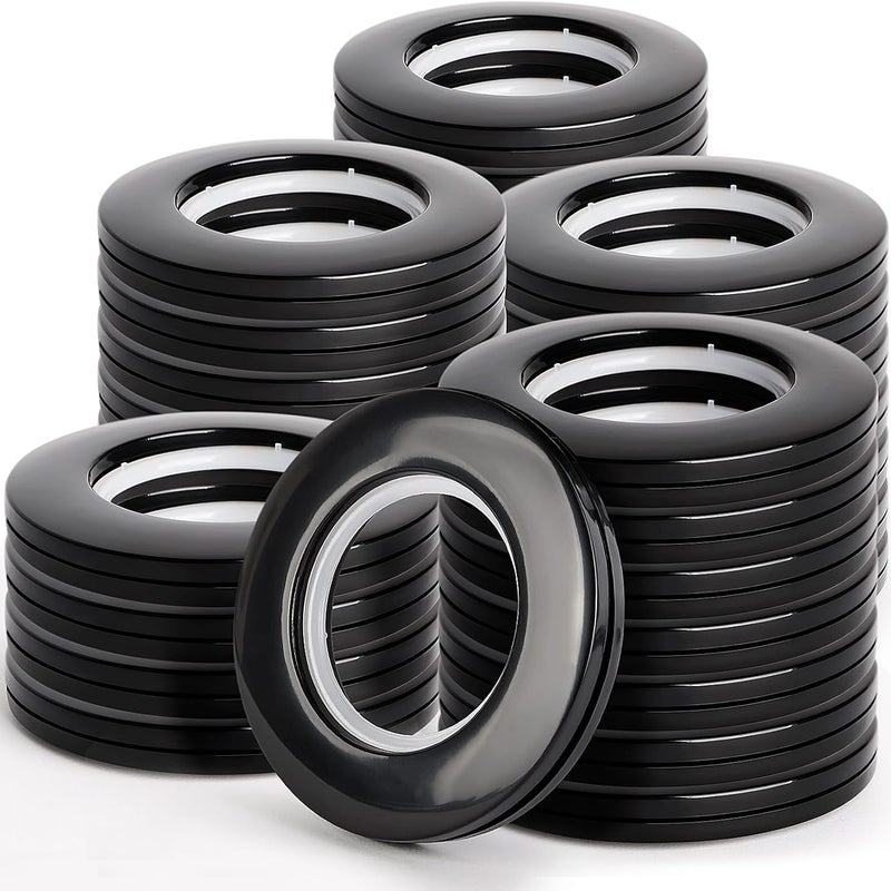 40 mm sztywne plastikowe kółka do zasłon ze wzmocnionymi przelotkami – 32 sztuki, głęboko czarne, do okrągłych karniszy, do zasłon okiennych/łazienkow