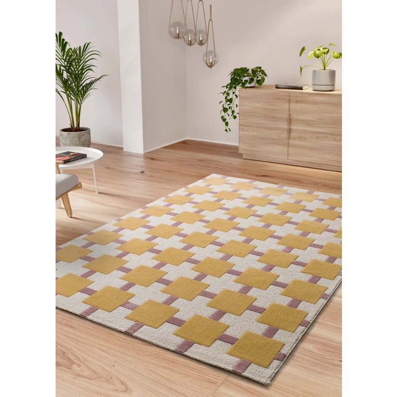 Dywan wewnętrzny prostokątny, musztardowy / różowy, 160 x 230 cm, FLASHY geometryczny - ATTICGO