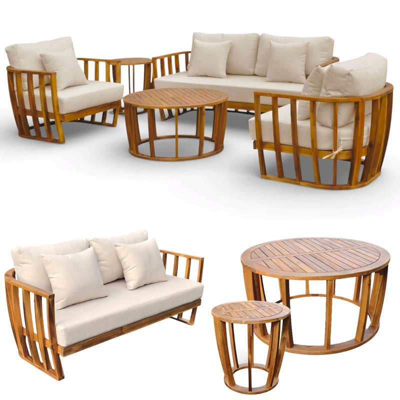 Zestaw Mebli Ogrodowych Drewnianych NUVIA Sofa Stolik 2xFotel na Taras 1 szt