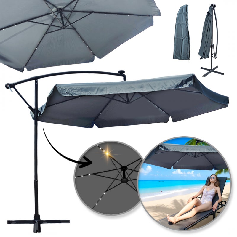 Parasol ogrodowy z oświetleniem SOLAR LED, wysięgnik i falbanka, grafitowy 3,5 m. OGP11SZ