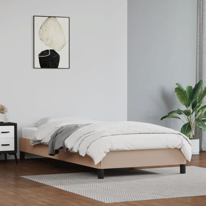 Łóżko tapicerowane rama łóżka ze stelażem brąz skóra sztuczna 90x200 cm