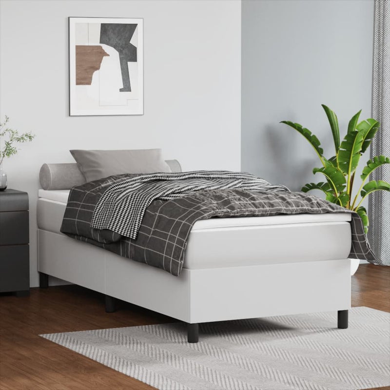 Łóżko tapicerowane rama łóżka ze stelażem białe skóra sztuczna 90x190 cm