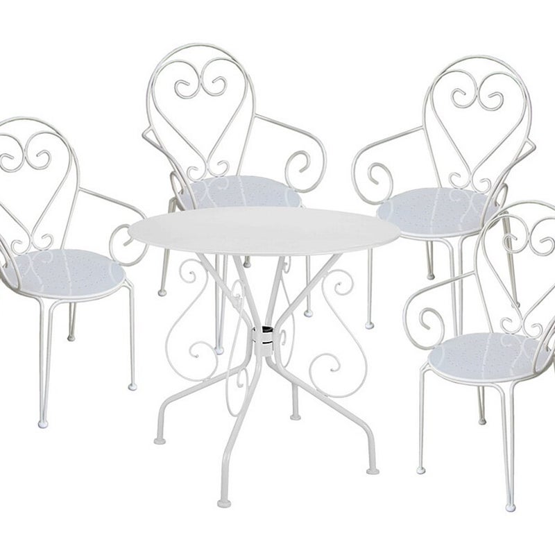 Jadalnia ogrodowa z metalu w stylu kutego żelaza : stół i 4 fotele w kolorze białym - GUERMANTES